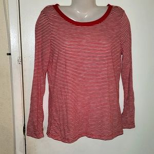 Splendid top long sleeve striped red white back button detail